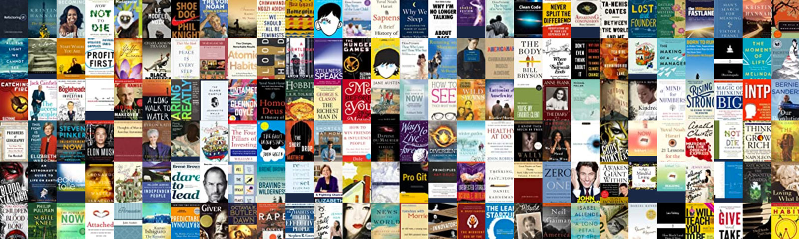 A collage of many book covers